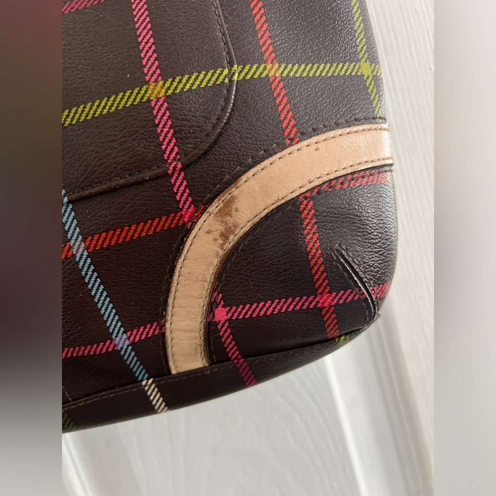 Coach Peyton Tattersall Leather Plaid F24389 Tote Shoulder Bag Multicolor - Picture 8 of 14